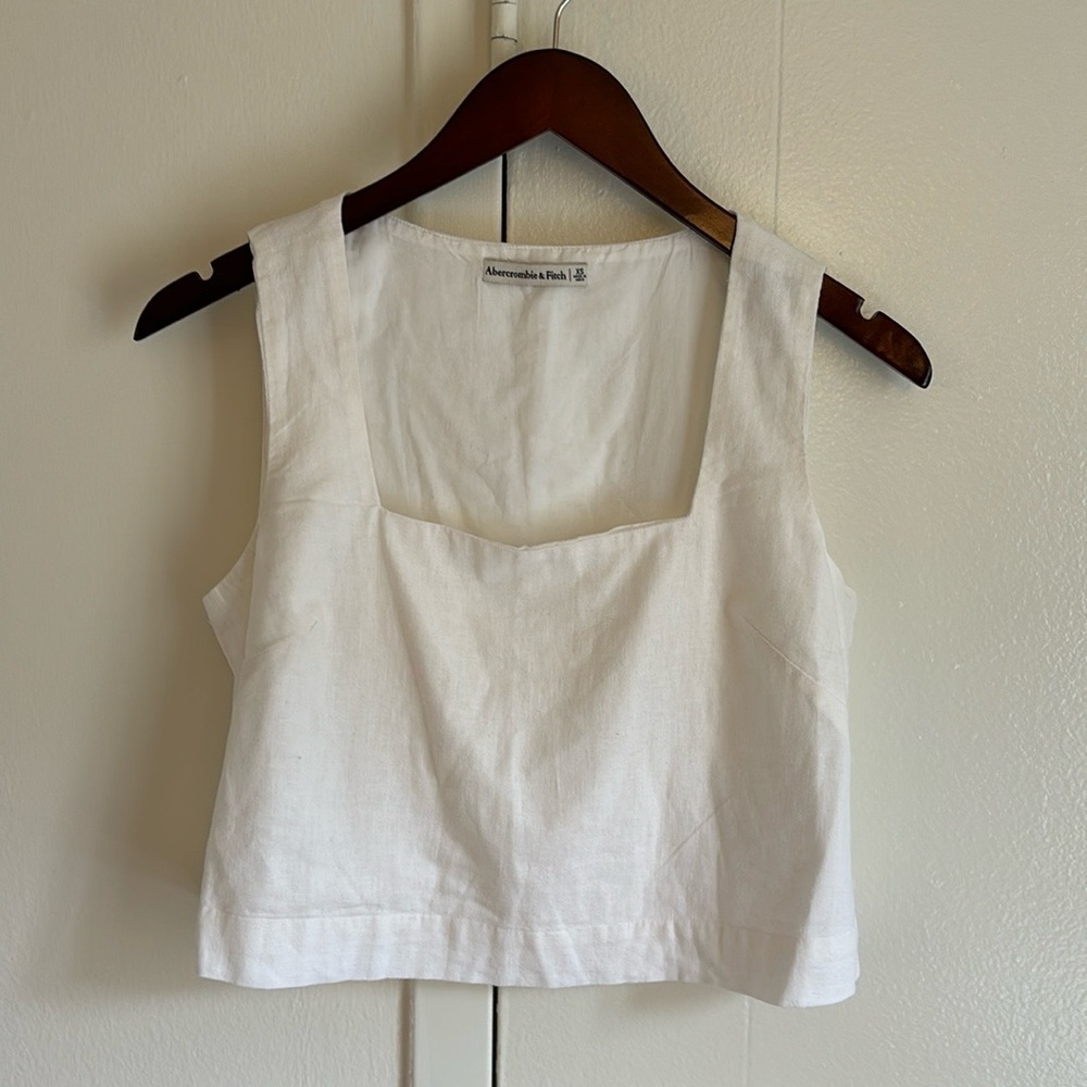 Linen-Blend Squareneck Set Top